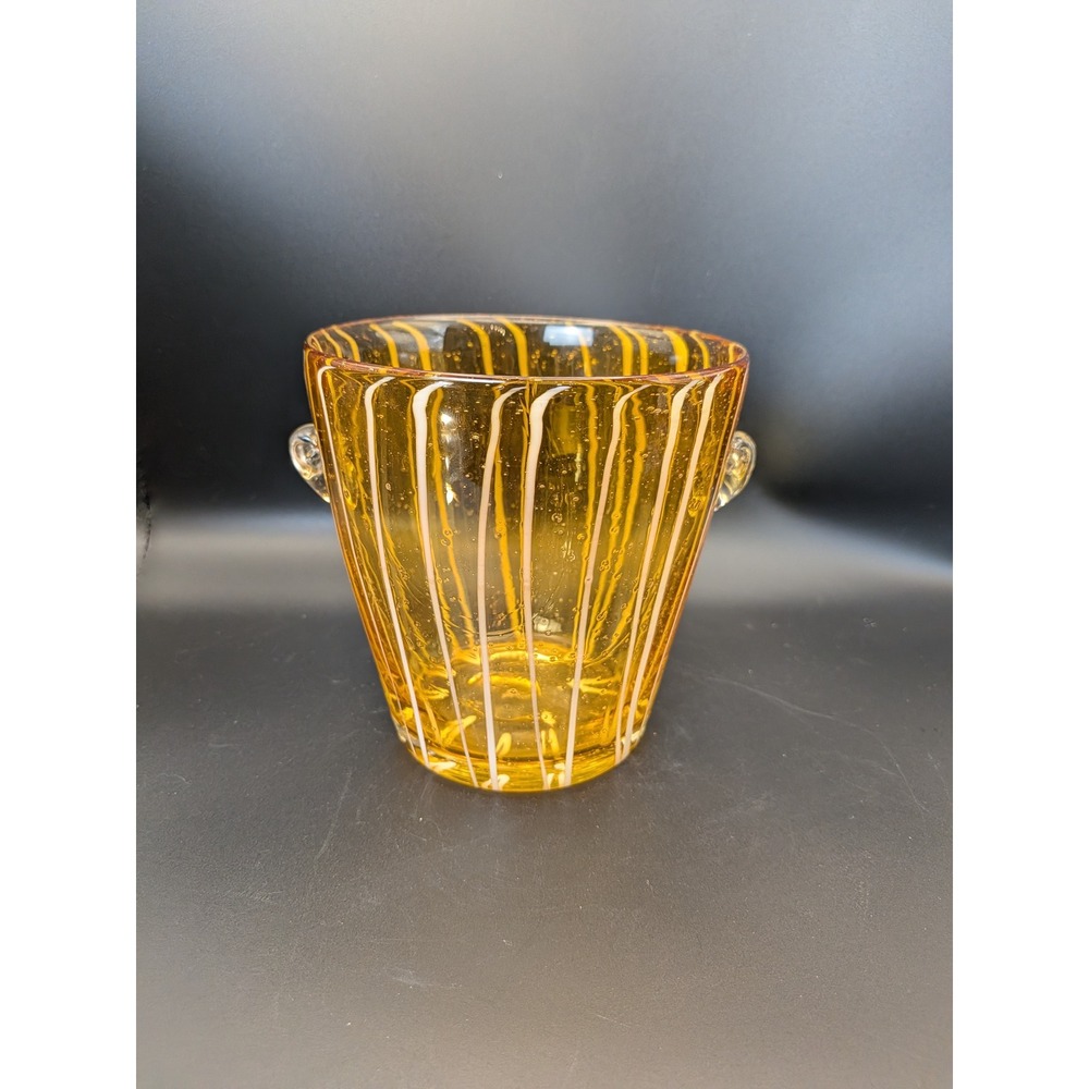 MCM Venini for Disaronno Amber and White Fused Glass Ice Bucket Murano